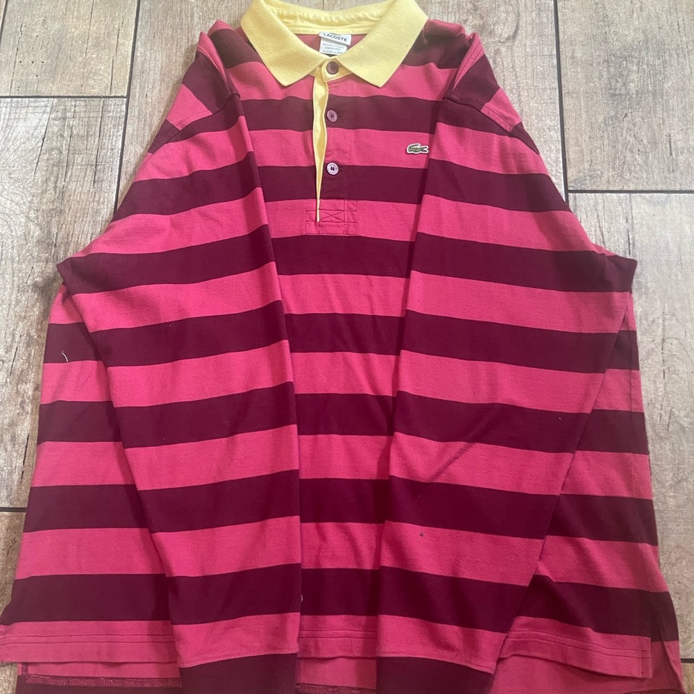 Lacoste  Striped Long Sleeve Pink/Maroon
